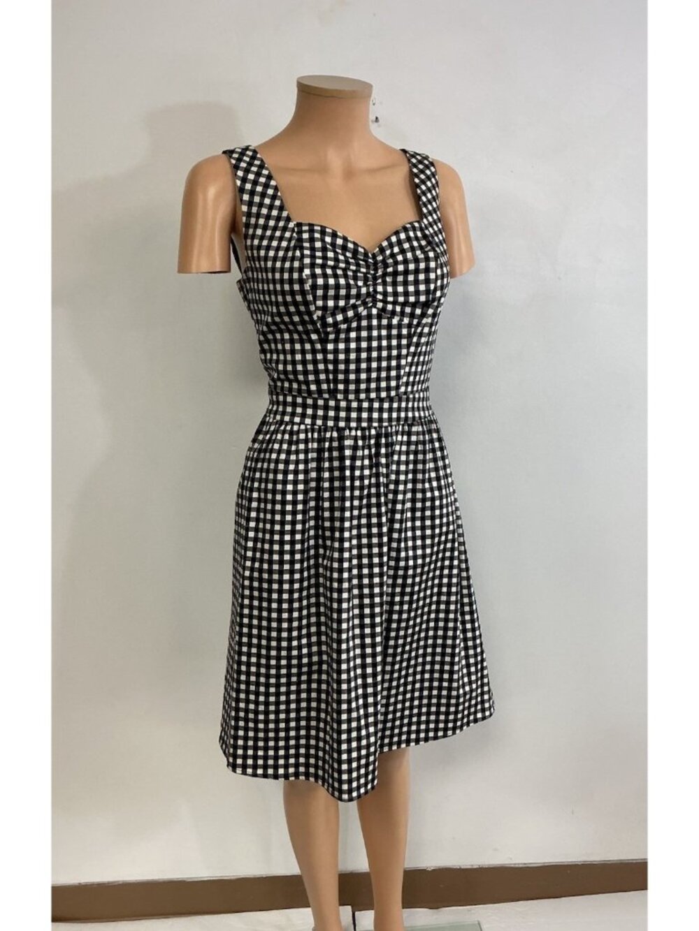 Plaid Preppy Schoolgirl Dress Smocked Ruched Front Womens Small